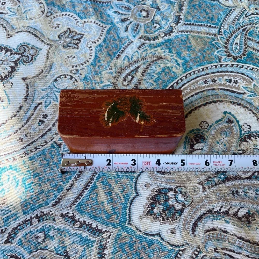 Wooden Ring Keeper Box Vintage Red Felt Poem Folk Art 1950s 1960s